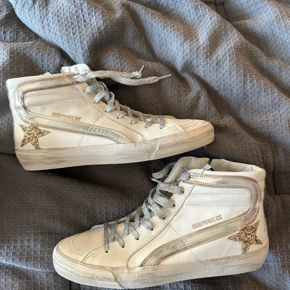 Golden Goose White and Silver High-Tops